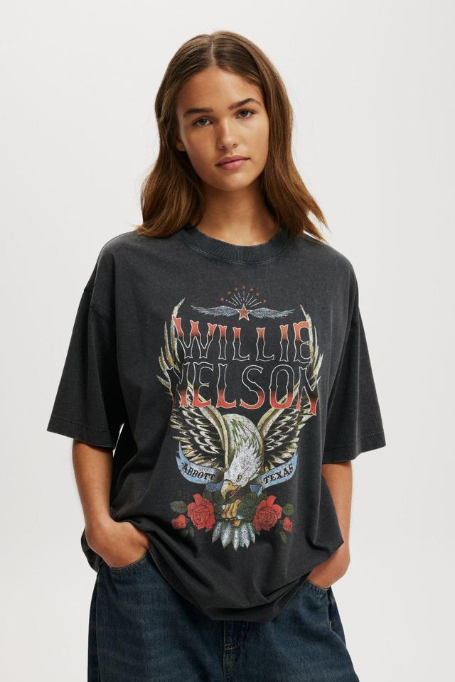 Cotton On Women - Willie Nelson Music Boxy Graphic Tee - Lcn bra willie nelson eagle/ washed black Product Image