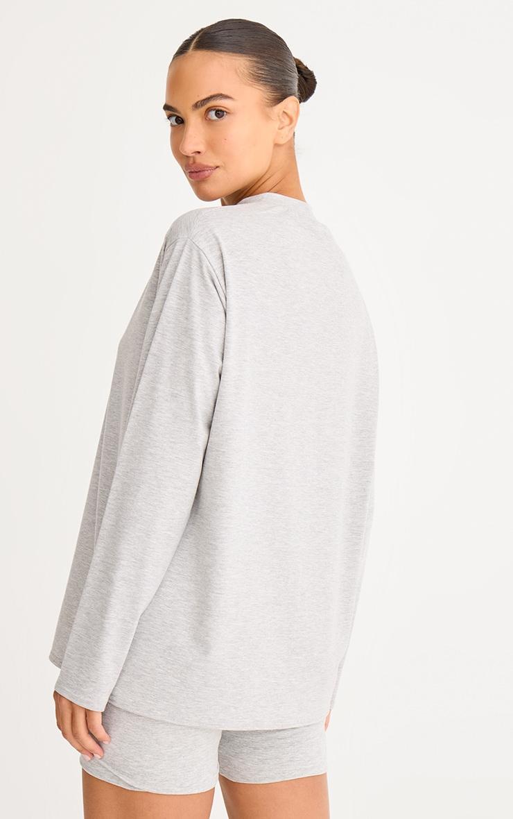 Grey Cotton Basic Oversized Long Sleeve T-shirt Product Image