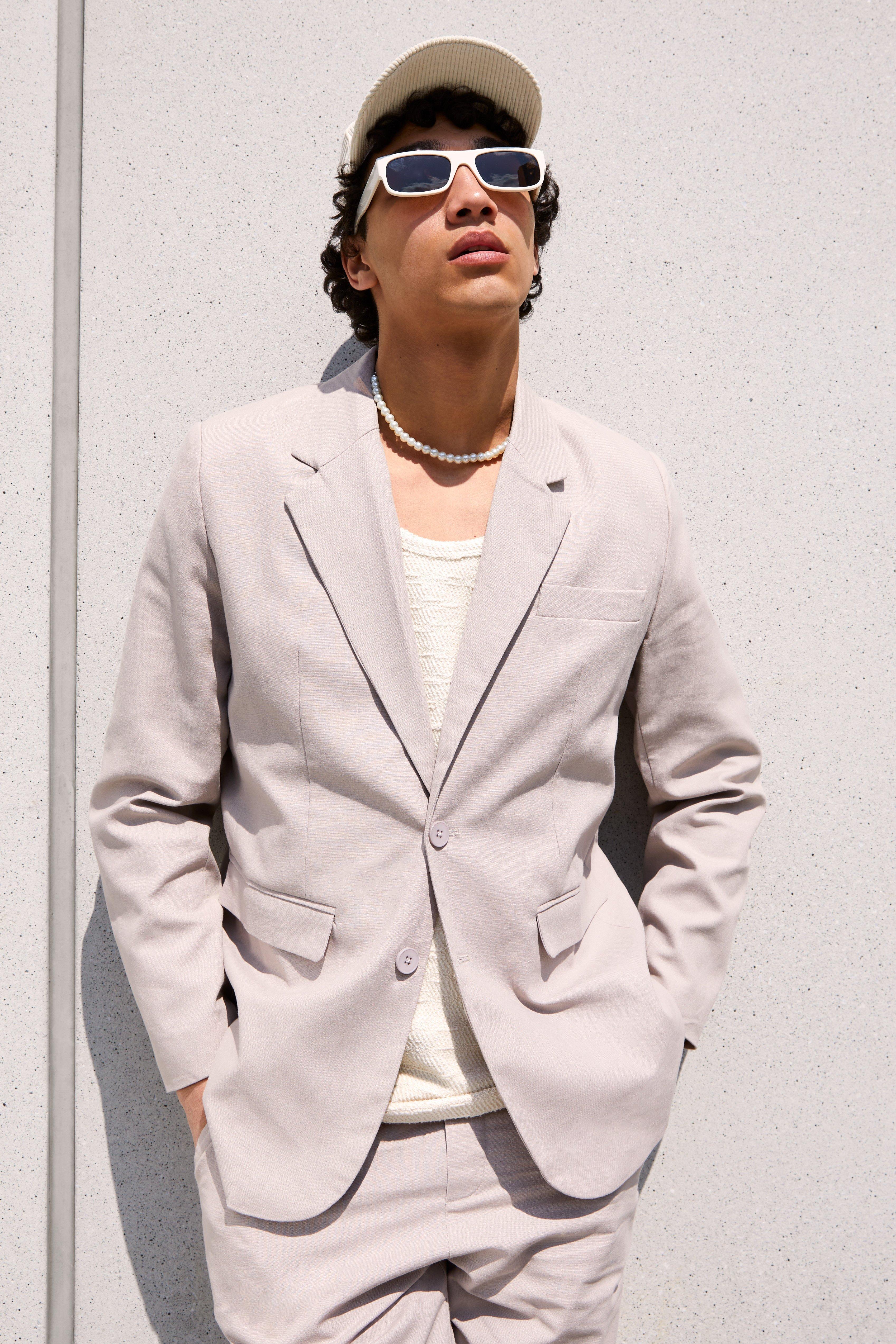 Single Breasted Relaxed Linen Suit Jacket | boohooMAN USA Product Image