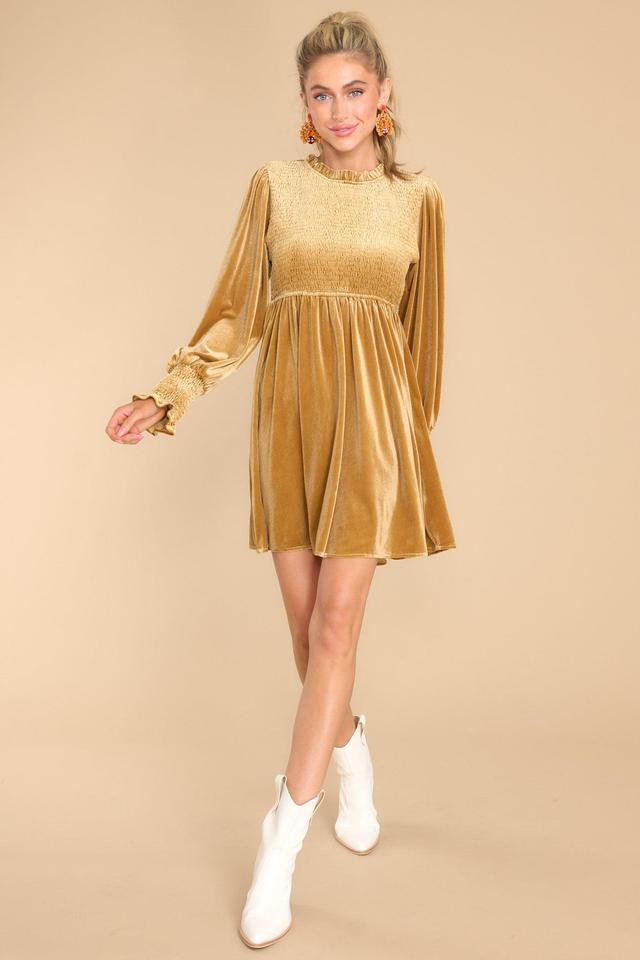 Gilded Dreams Gold Velvet Dress Product Image