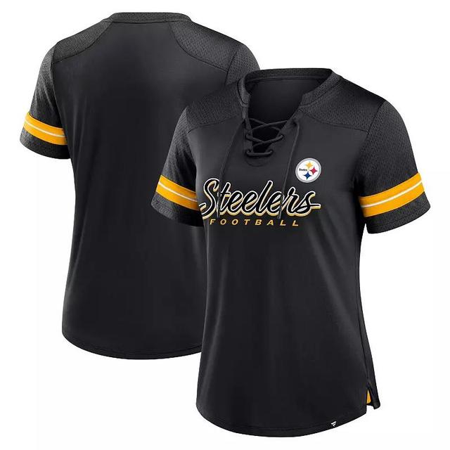 Womens Fanatics Pittsburgh Steelers Play Script Lace-Up T-Shirt Product Image