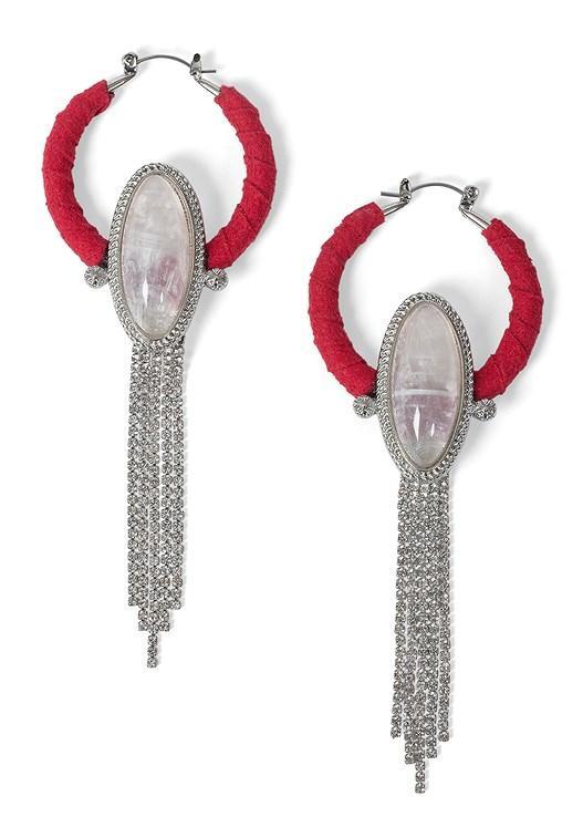 Stone/Tassel Hoop Earrings Product Image