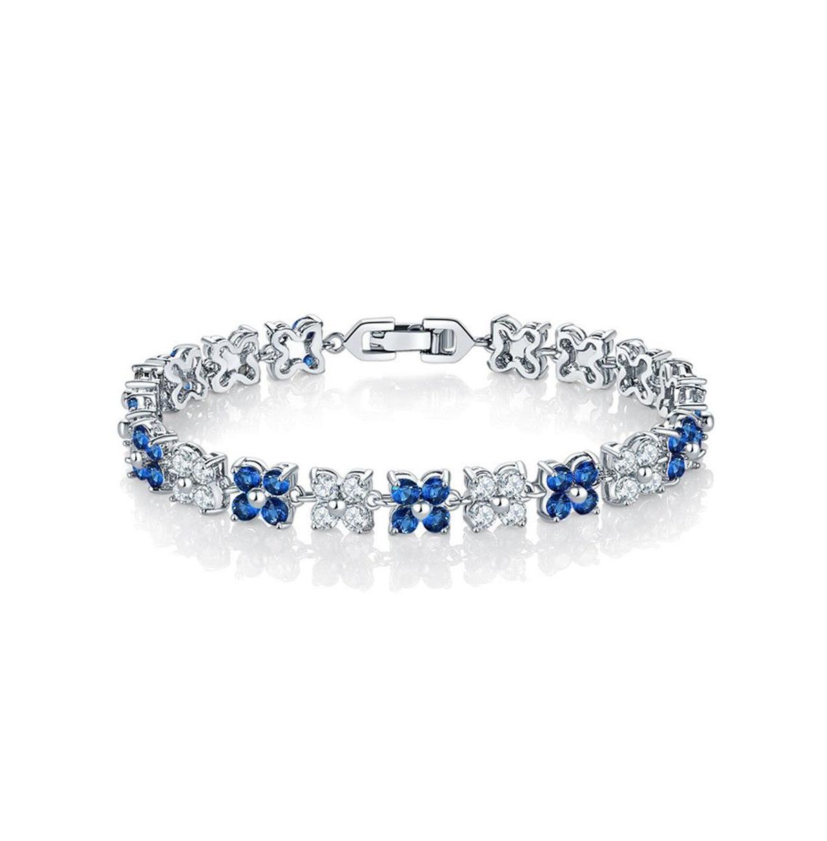 Hollywood Sensation Flower Cubic Zirconia Tennis Bracelet for Women with Round Cut Sapphire Cubic Zirconia Product Image