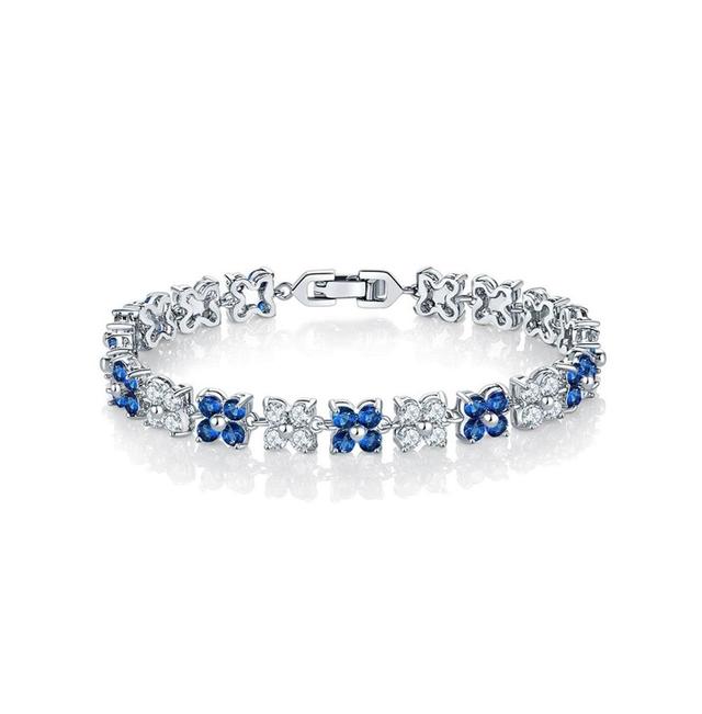 Hollywood Sensation Flower Cubic Zirconia Tennis Bracelet for Women with Round Cut Sapphire Cubic Zirconia Product Image