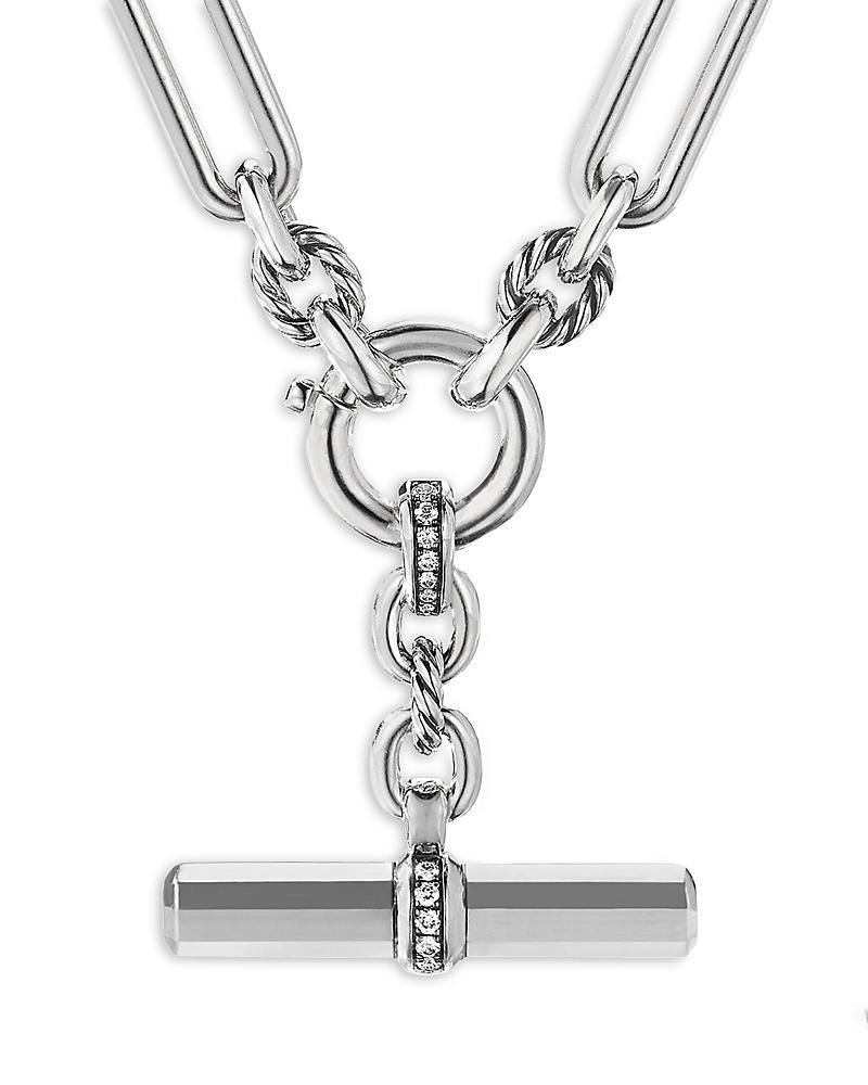 Womens Lexington E/W Chain Necklace in Sterling Silver with Pav Diamonds Product Image