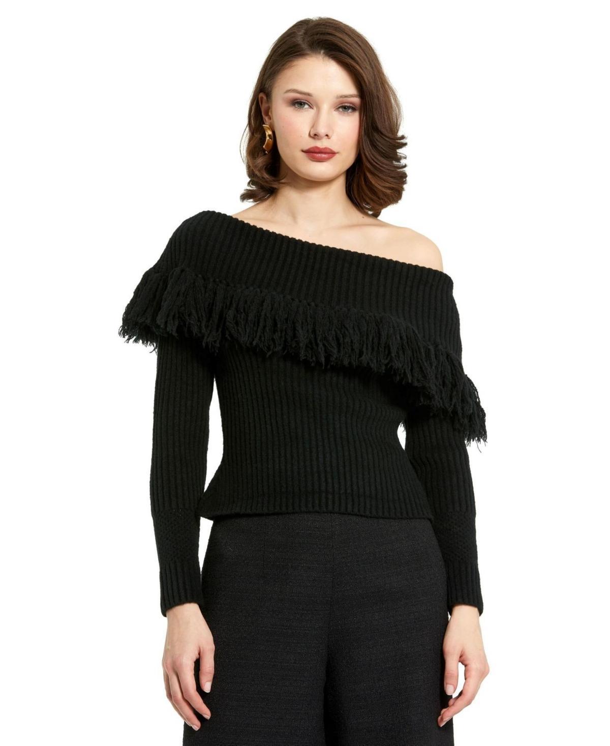 Womens Fringed Off-The-Shoulder Sweater Product Image