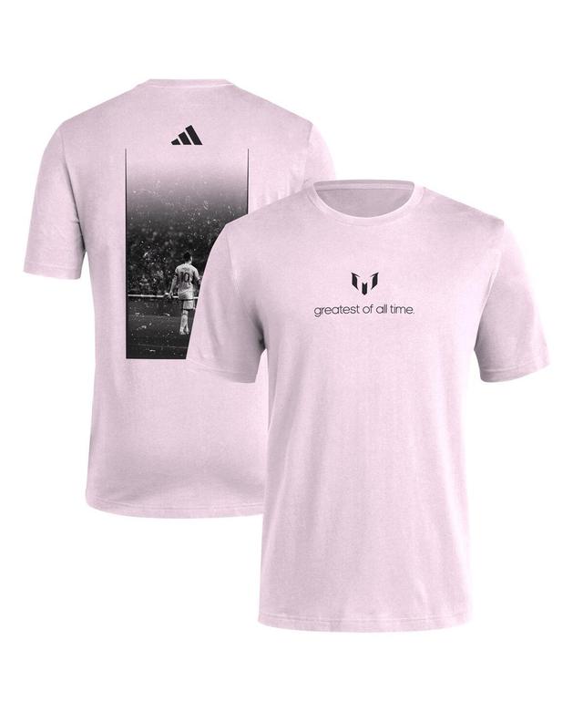 Mens adidas Lionel Messi Light Pink Inter Miami CF Greatest of All Time T-Shirt Product Image