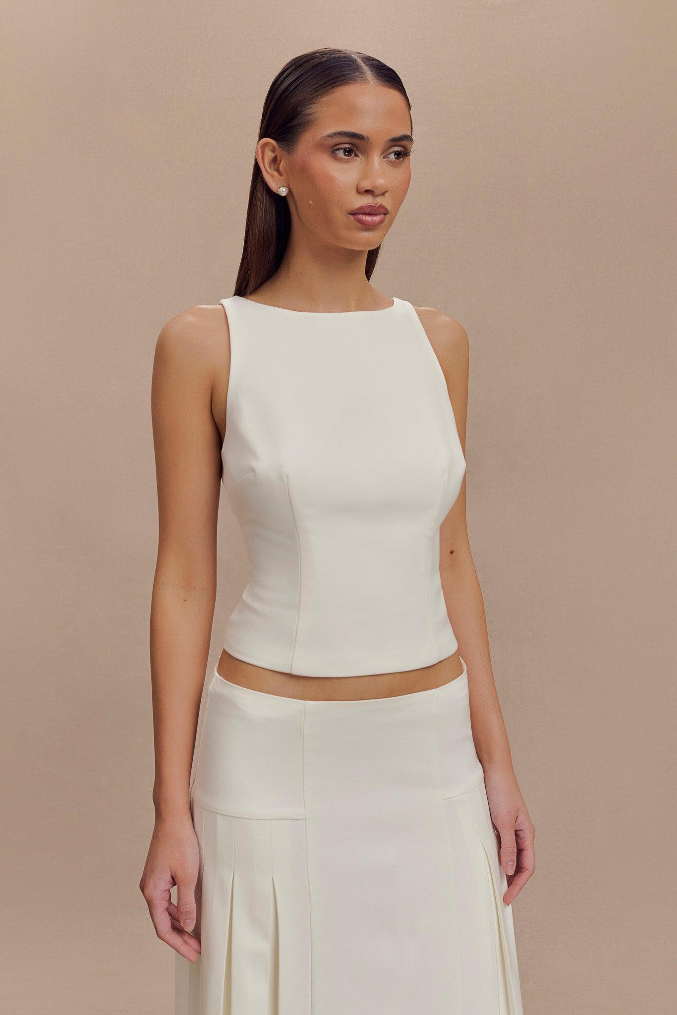 Brigette Boat Neck Longline Top - Ivory Product Image