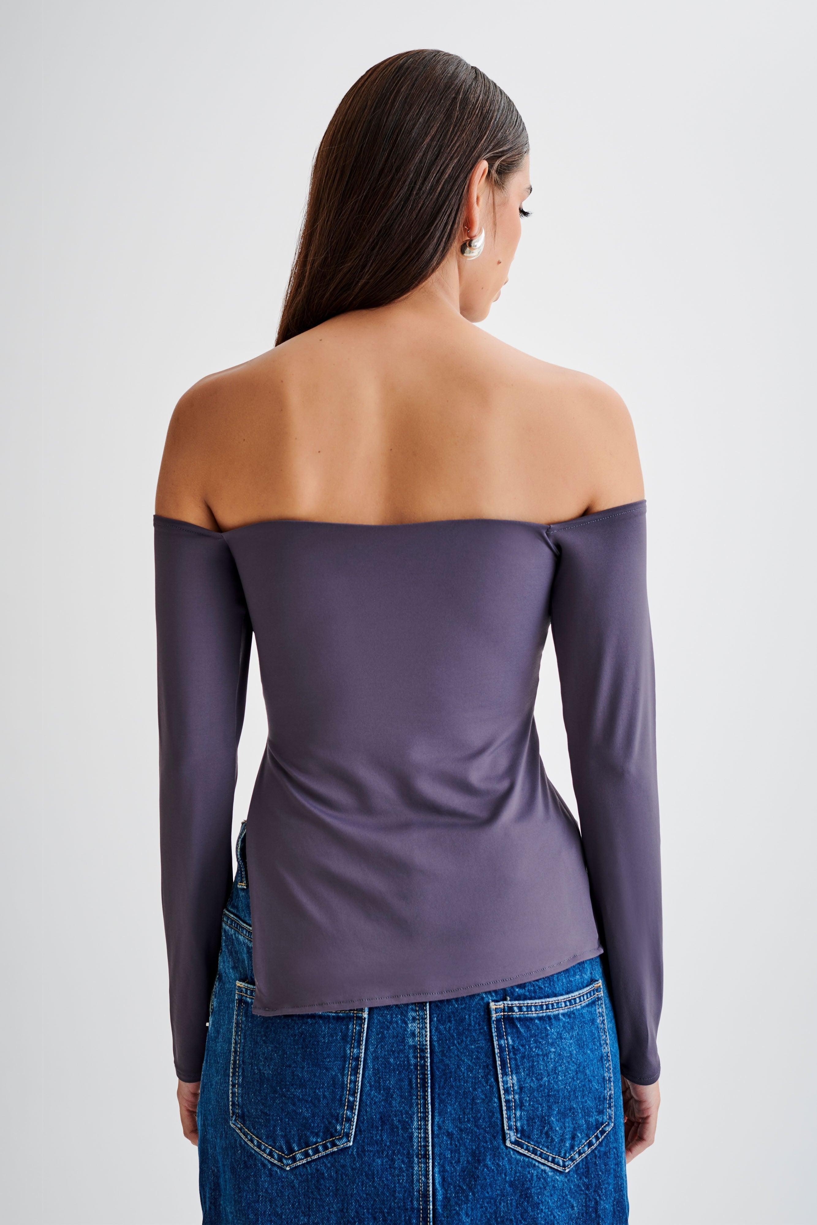 Carmen Recycled Nylon Off Shoulder Top - Charcoal Product Image