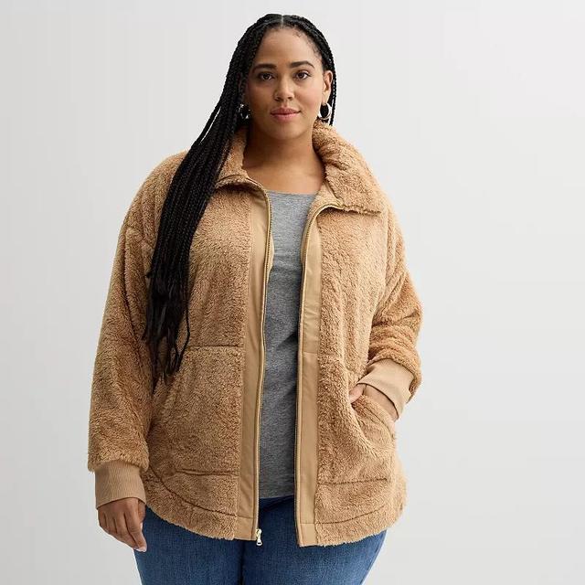 Plus Size Sonoma Goods For Life Sherpa Cozy Full-Zip Jacket, Womens Product Image