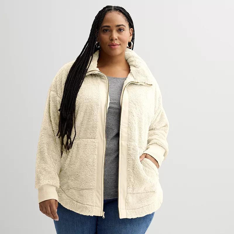 Plus Size Sonoma Goods For Life Sherpa Cozy Full-Zip Jacket, Womens Product Image