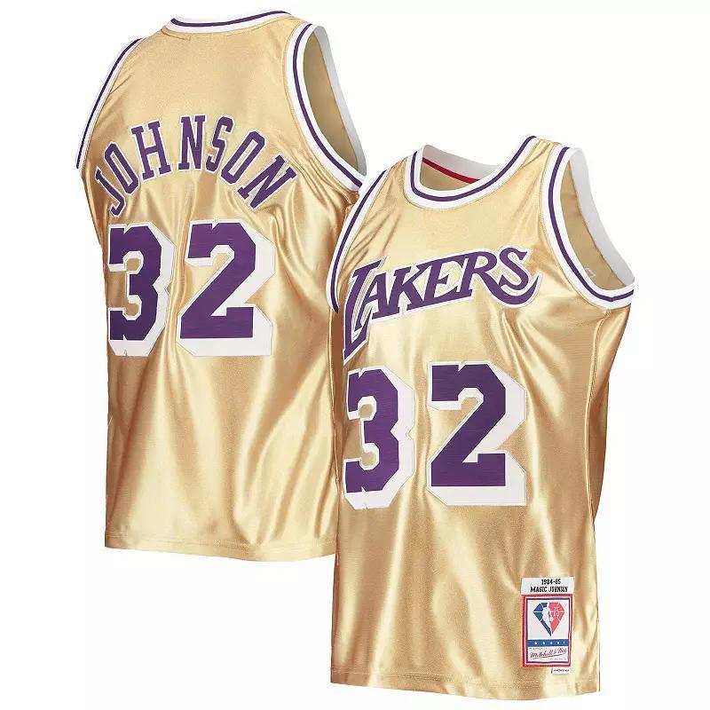 Mens Mitchell & Ness Magic Johnson Los Angeles Lakers 75th Anniversary 1984/85 Hardwood Classics Swingman Jersey Product Image