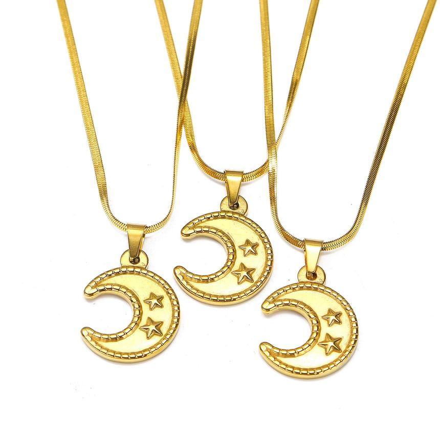 Moon & Star Pendant Stainless Steel Necklace Product Image