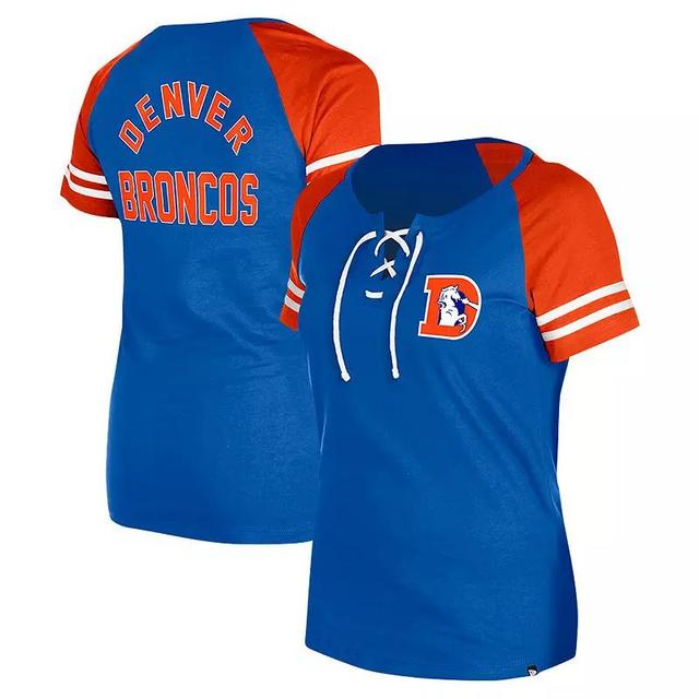 Womens New Era Royal Denver Broncos Throwback Lace-Up Raglan T-Shirt Product Image