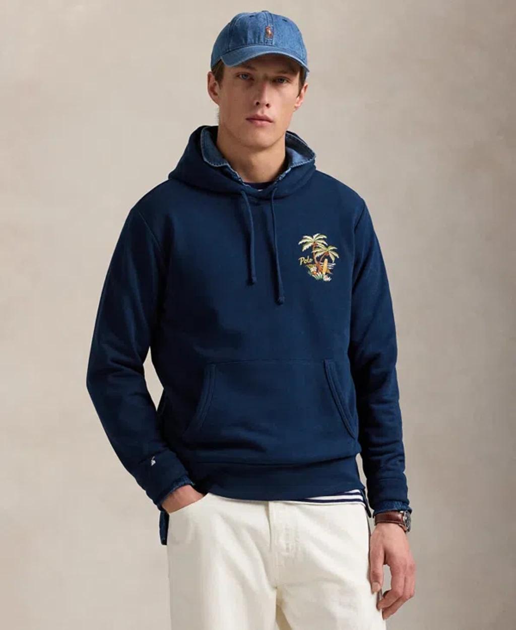 POLO RALPH LAUREN Men's Embroidered Loopback Fleece Hoodie In Blue Product Image