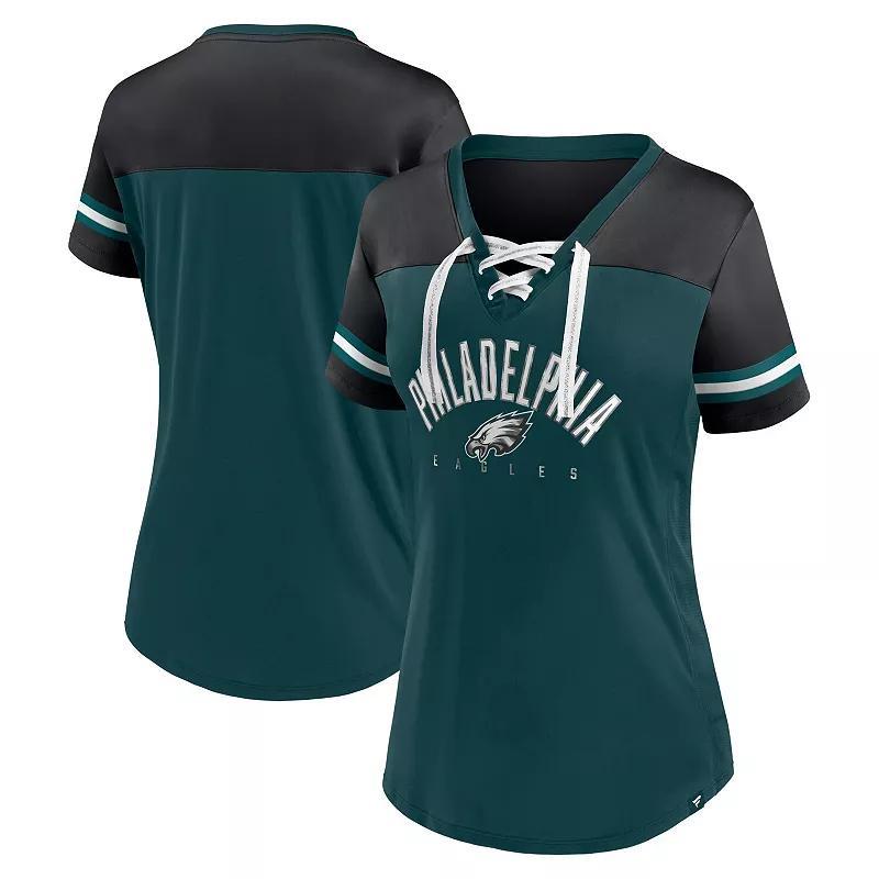 Womens Fanatics Branded Midnight /Black Philadelphia Eagles Blitz & Glam Lace-Up V-Neck Jersey T-Shirt Product Image