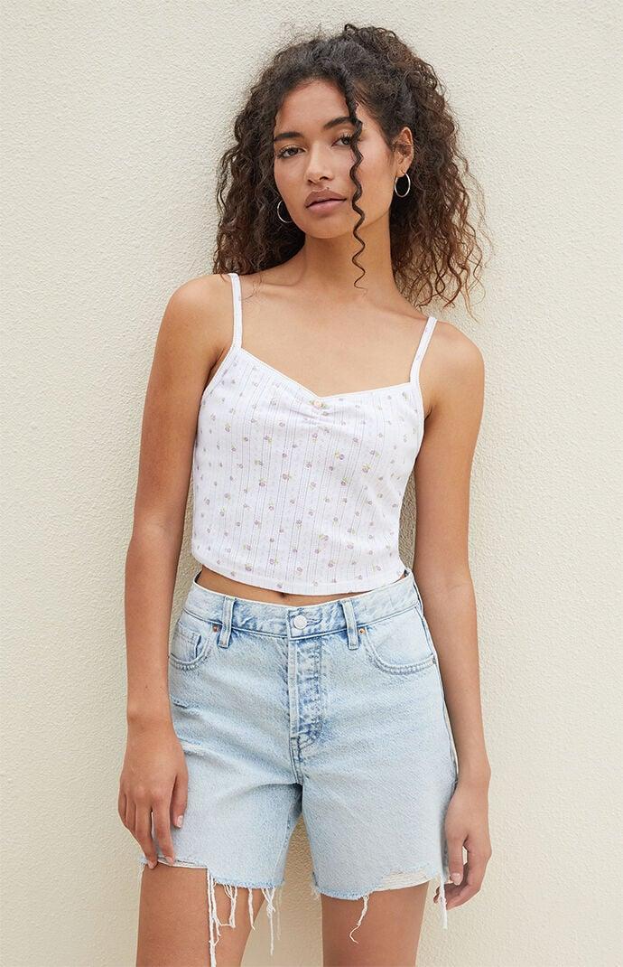 Women's Light Indigo Ripped High Waisted Relaxed Jorts Product Image