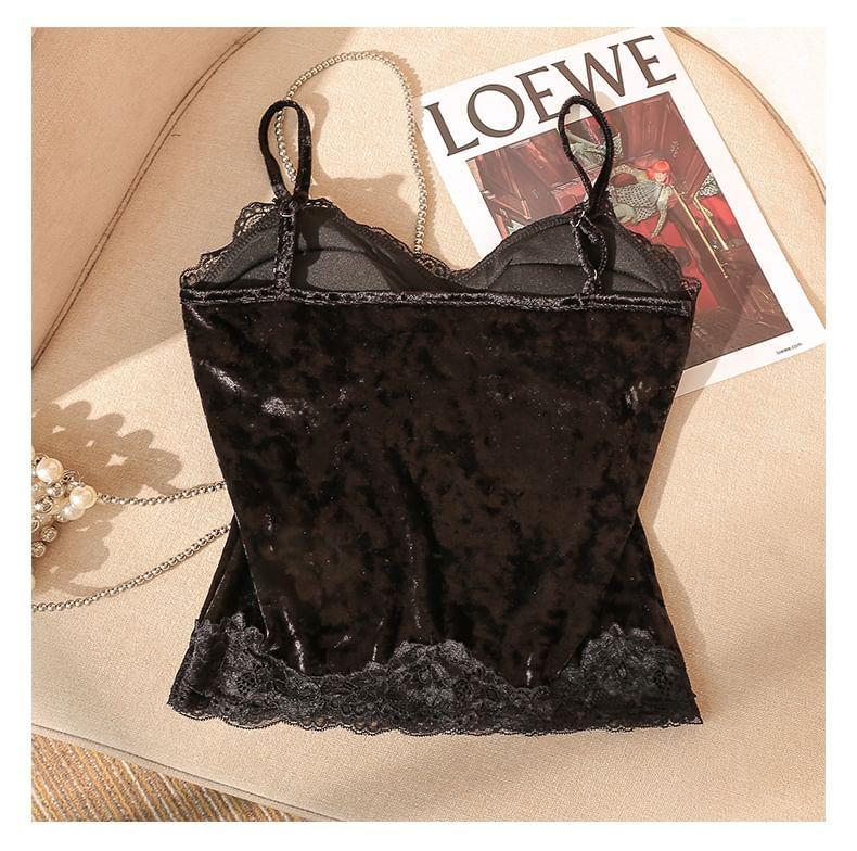 Lace Trim Velvet Cami Top Product Image