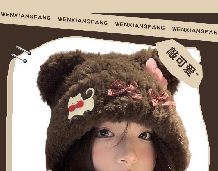 Bear Ear Applique Fluffy Knit Bonnet Product Image