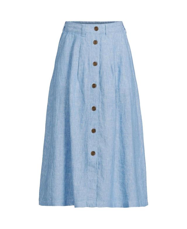 Lands End Womens Button Front Linen Midi Skirt Product Image