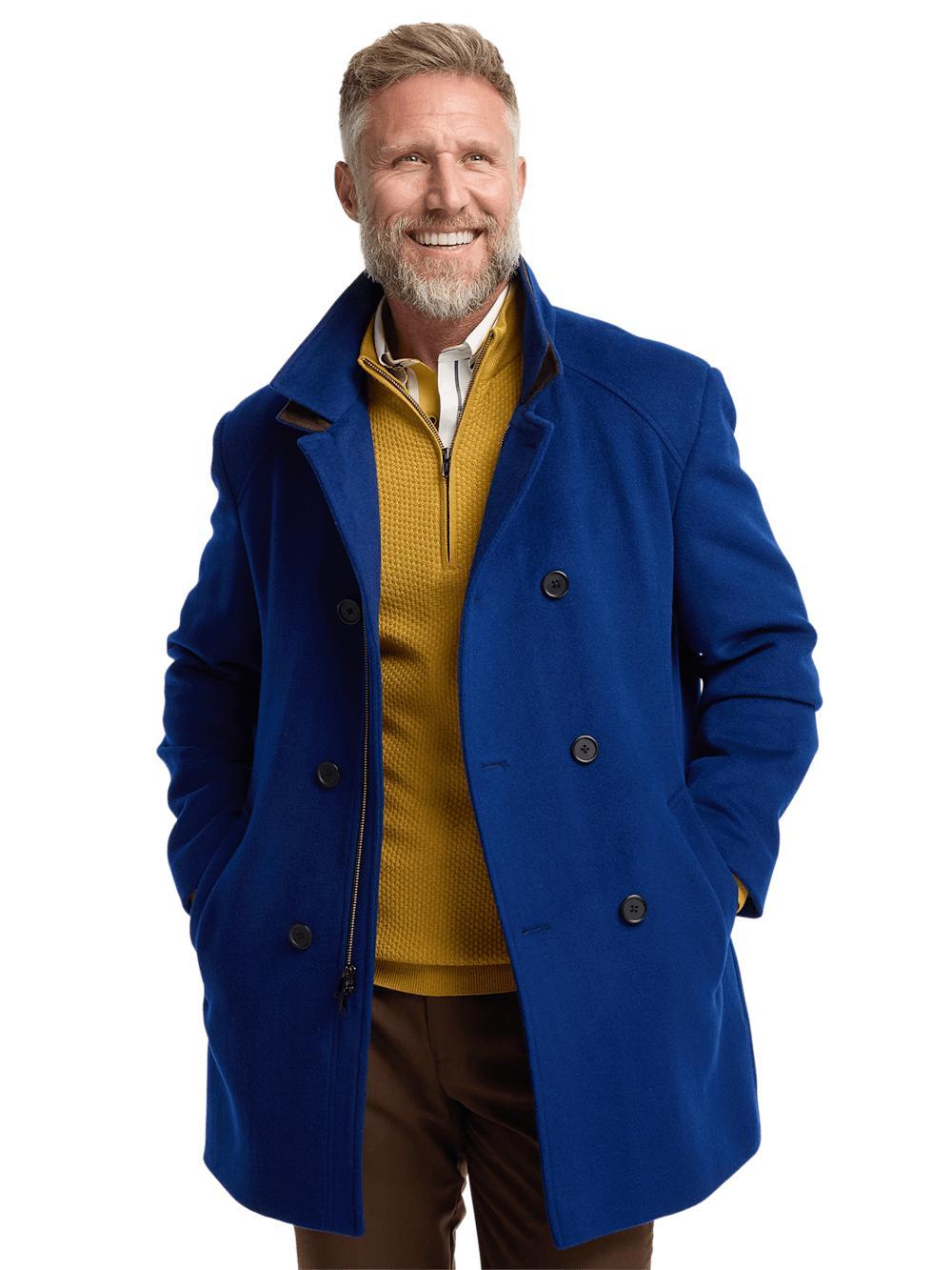 Wool Double Breasted Carcoat - Royal Blue Product Image