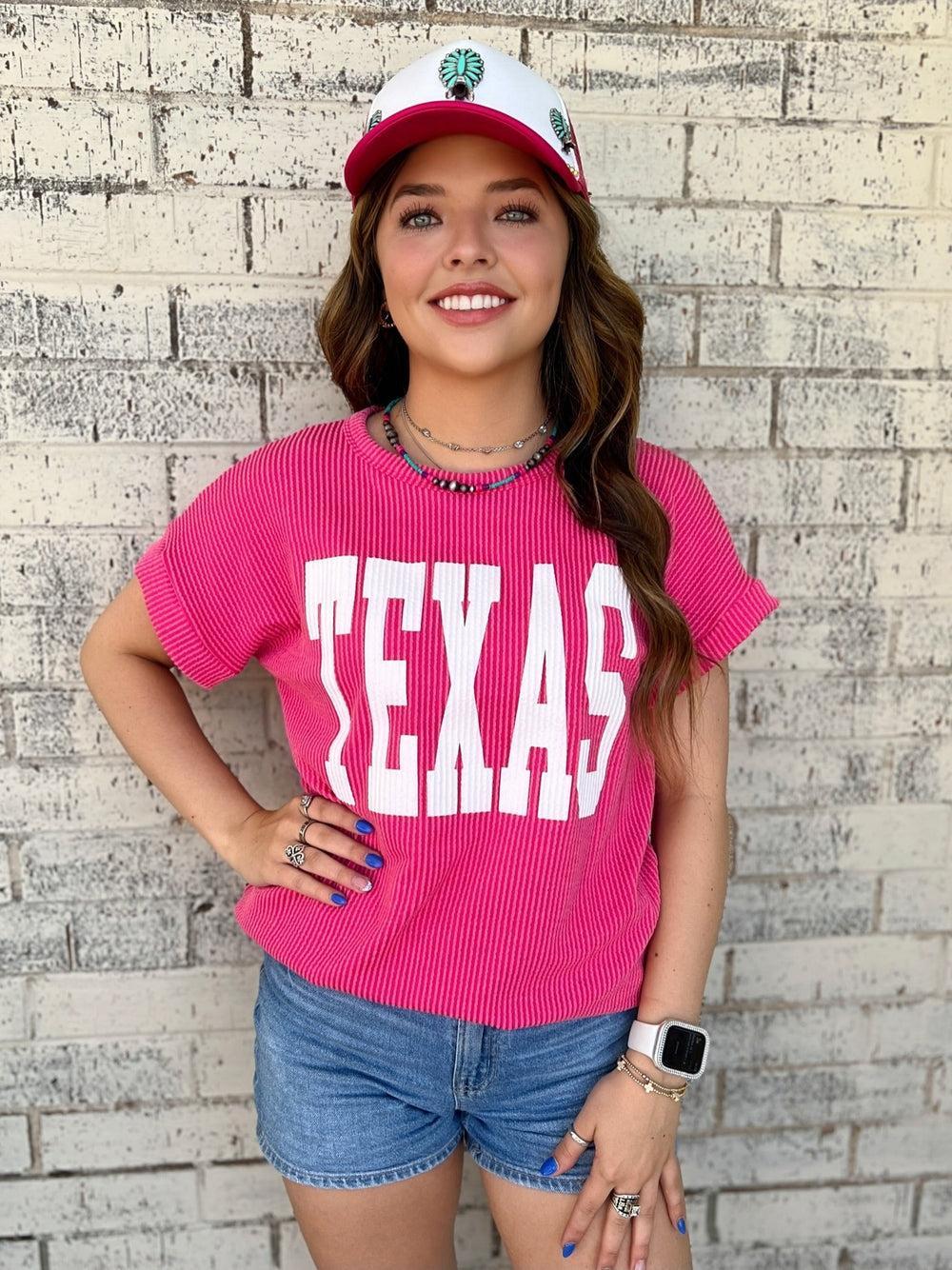 PLUS TEXAS Hot Pink Ribbed Top Product Image