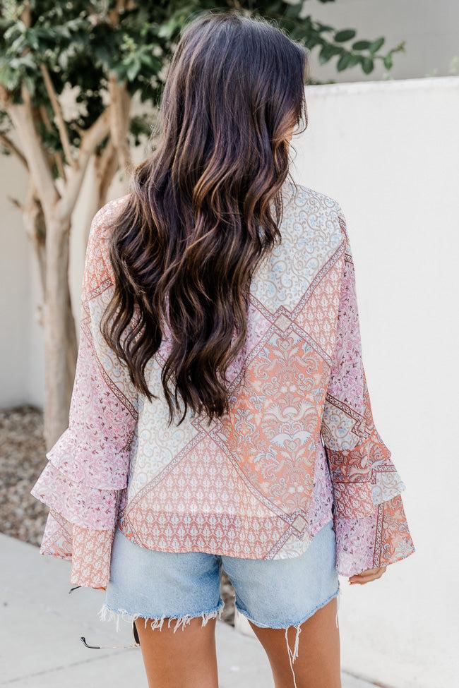 No Goodbyes Pink And Orange Printed Bell Sleeve Blouse FINAL SALE Product Image