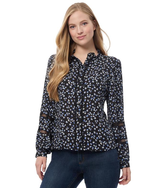 Jones New York Womens Printed Ruffled-Placket Blouse Product Image