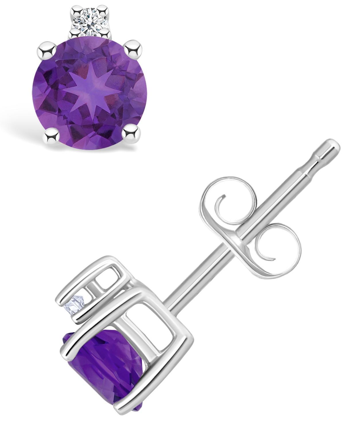 14k Gold 4 mm Round Birthstone & 1/10 Carat T.W. Diamond Stud Earrings, Womens, Purple Feb Product Image