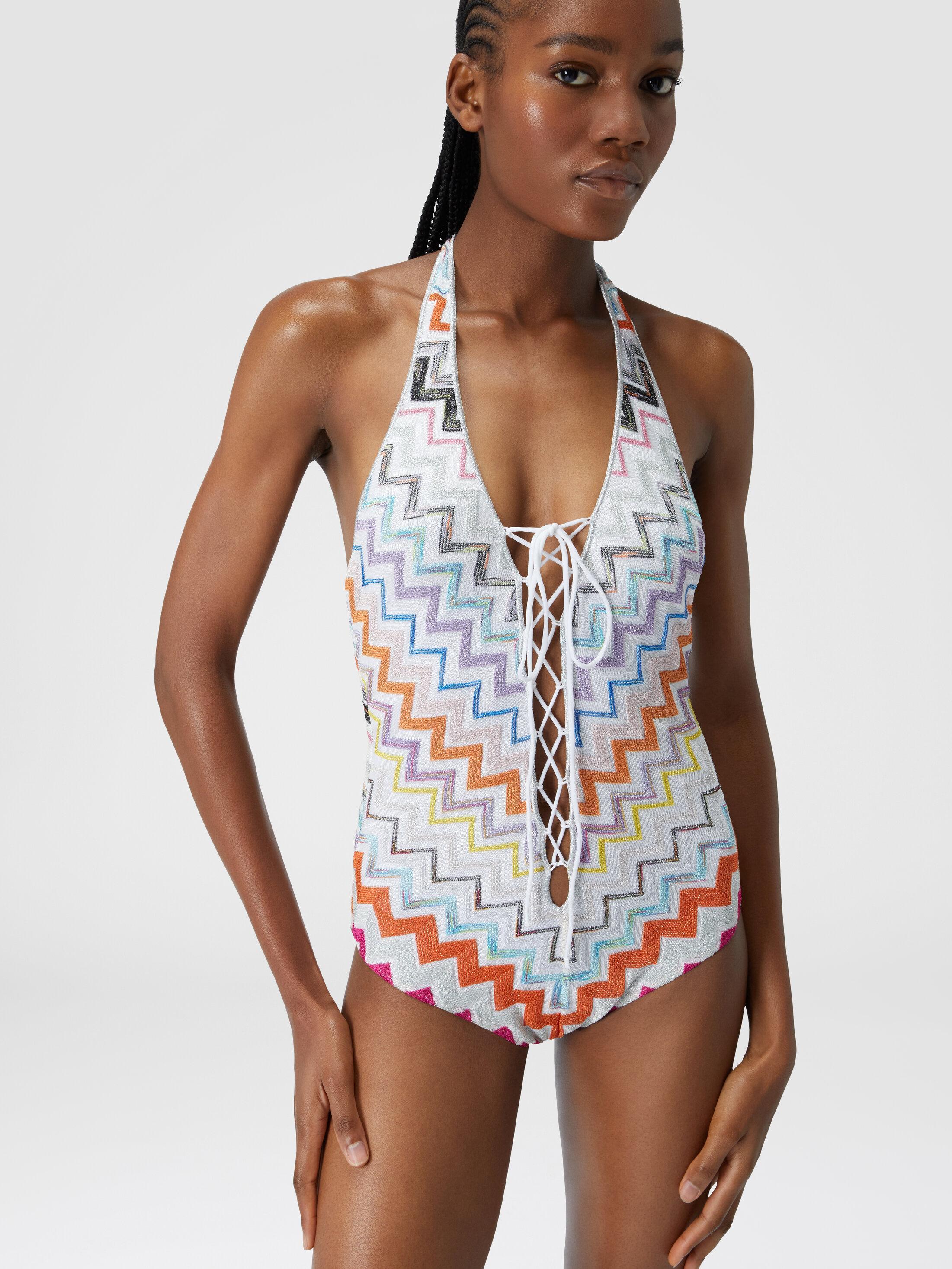 Viscose zigzag one-piece swimming costume with lurex Product Image