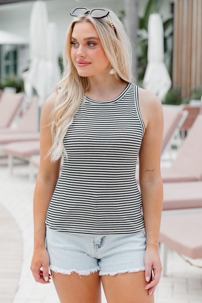 Ready When You Are Black/Ivory Ribbed Striped High Neck Tank FINAL SALE Product Image