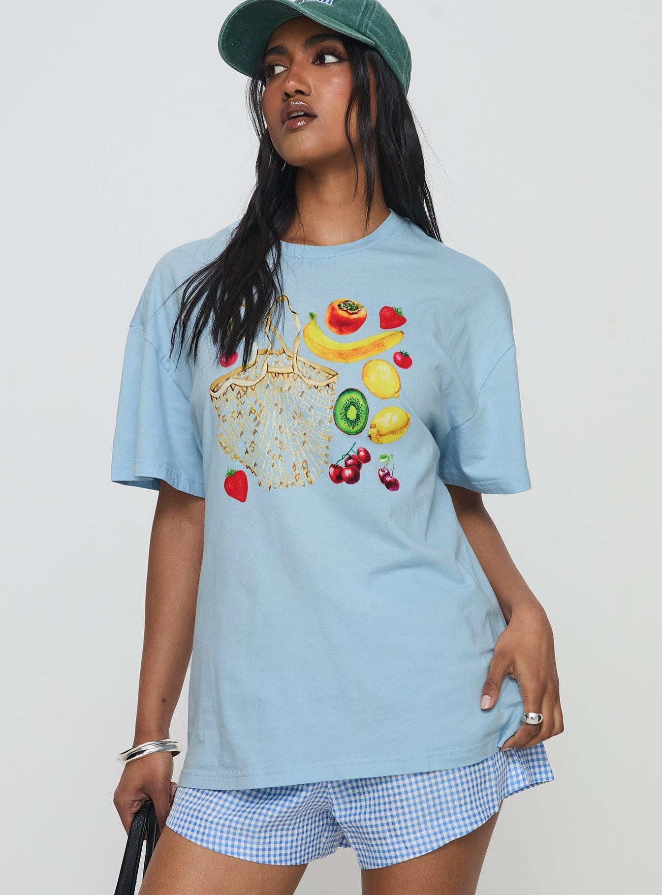 Grocery Run Oversized Graphic Tee Blue Product Image