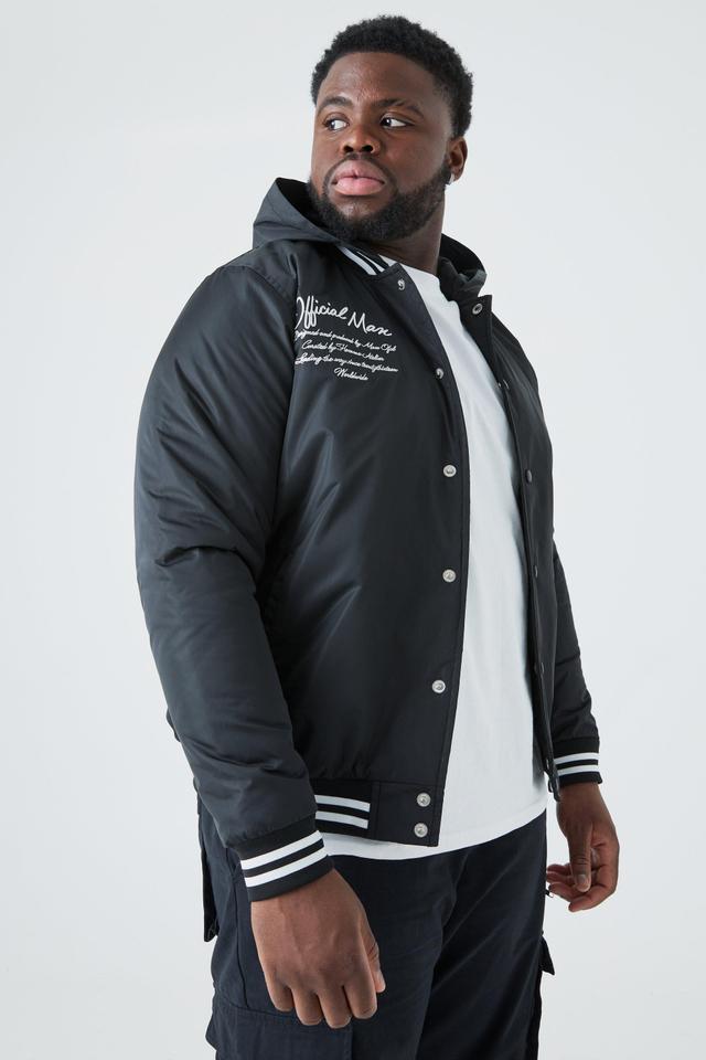 Plus Nylon Varsity Jacket With Hood | boohooMAN USA Product Image