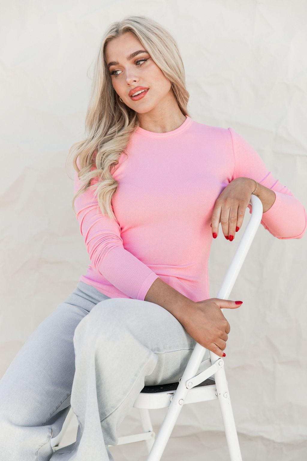 Make Your Choice Pink Ribbed Long Sleeve Tee Product Image