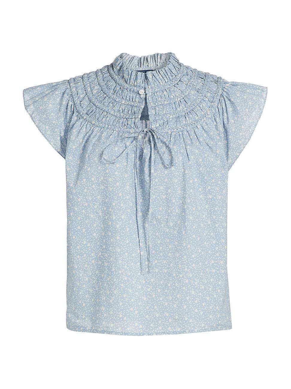 Womens Floral Cotton Voile Short-Sleeve Blouse Product Image