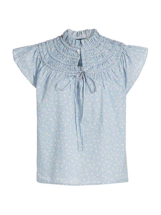 Womens Floral Cotton Voile Short-Sleeve Blouse Product Image