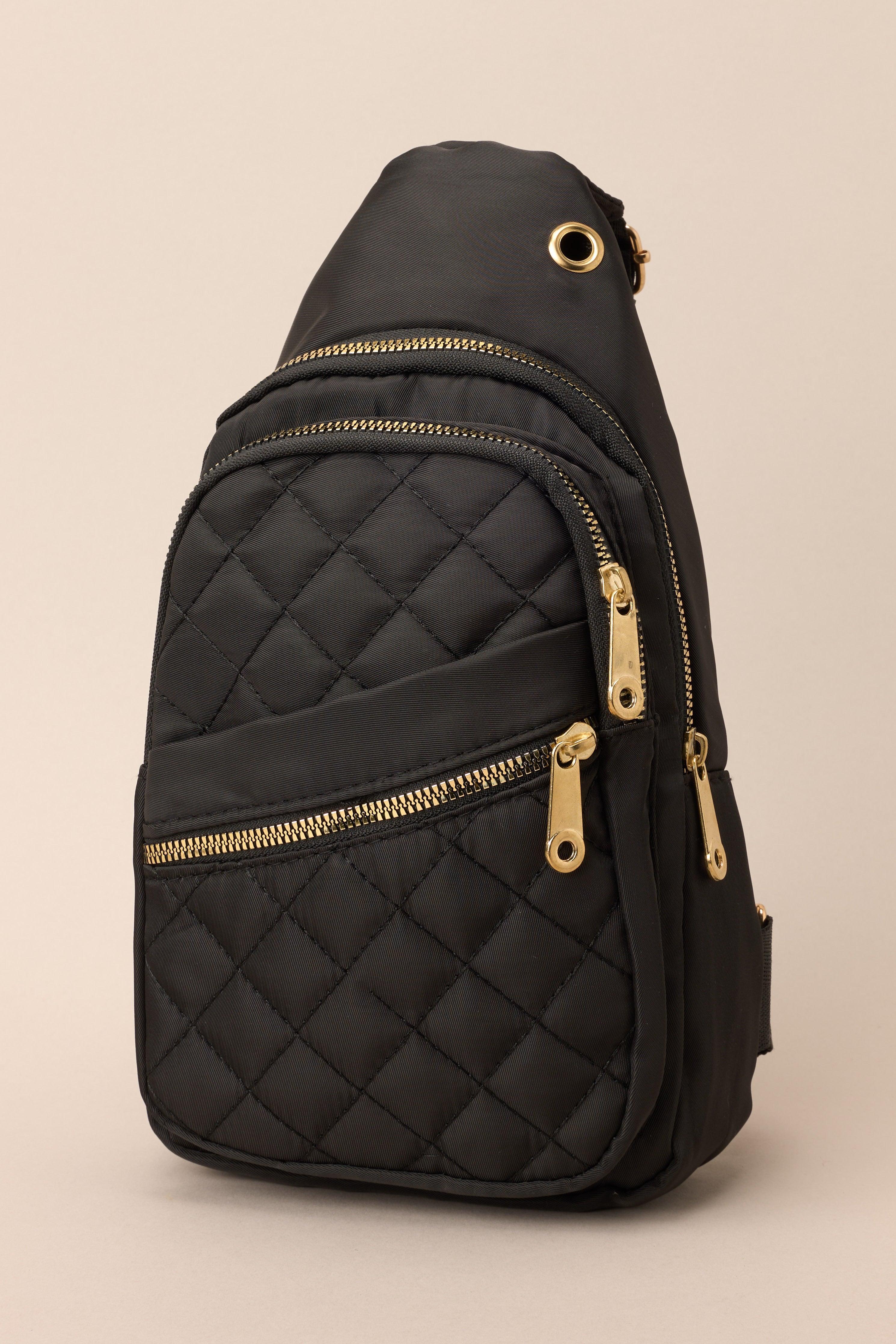 First In Line Black Quilted Crossbody Bag Product Image