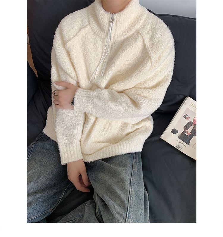 Long-Sleeve Plain Half-Zip Sweater Product Image