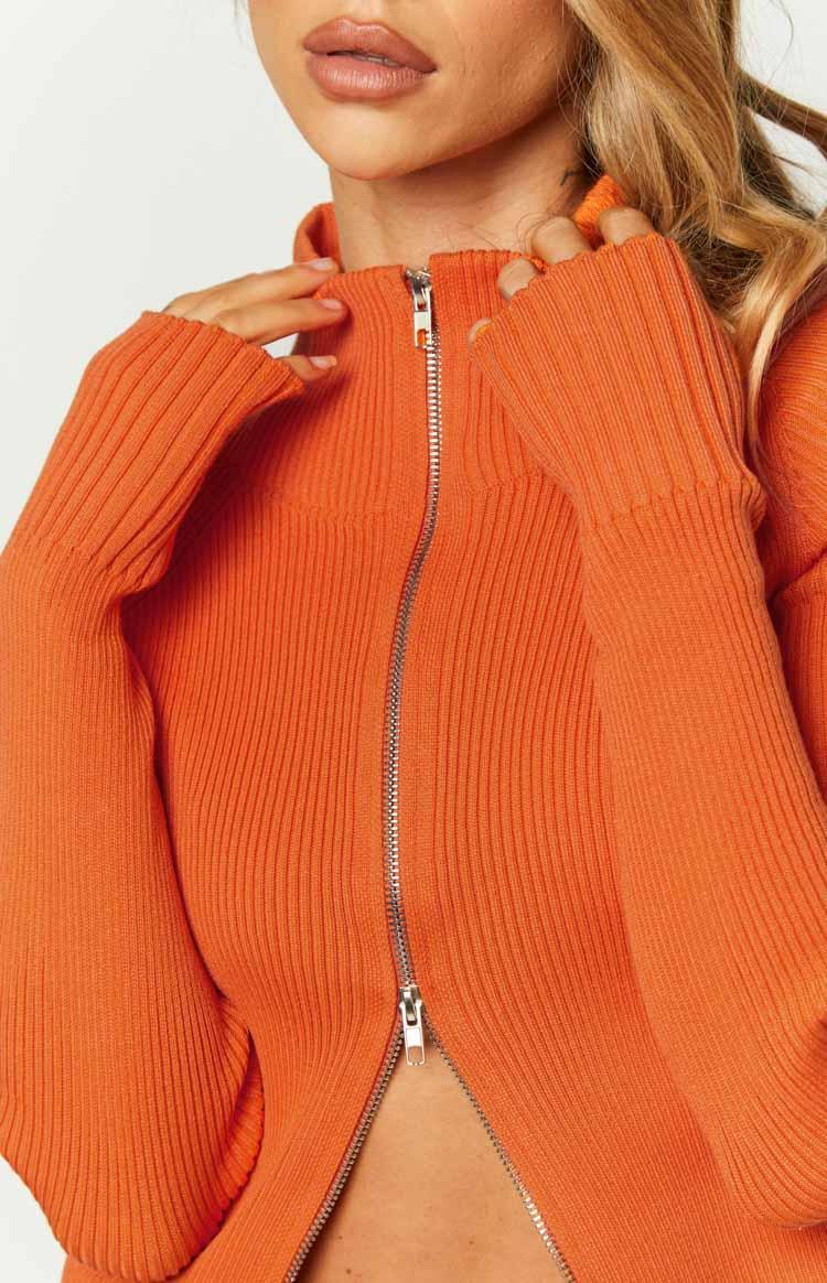 Tahni Orange Zip Up Knit Jacket Product Image