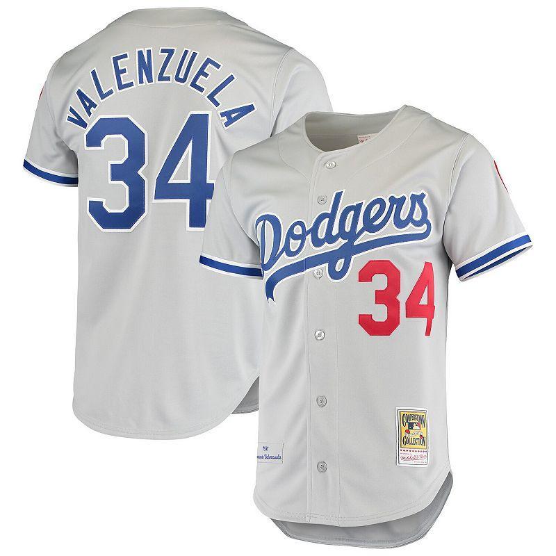 Mens Mitchell & Ness Fernando Valenzuela Gray Los Angeles Dodgers Road 1981 Cooperstown Collection Authentic Jersey Product Image