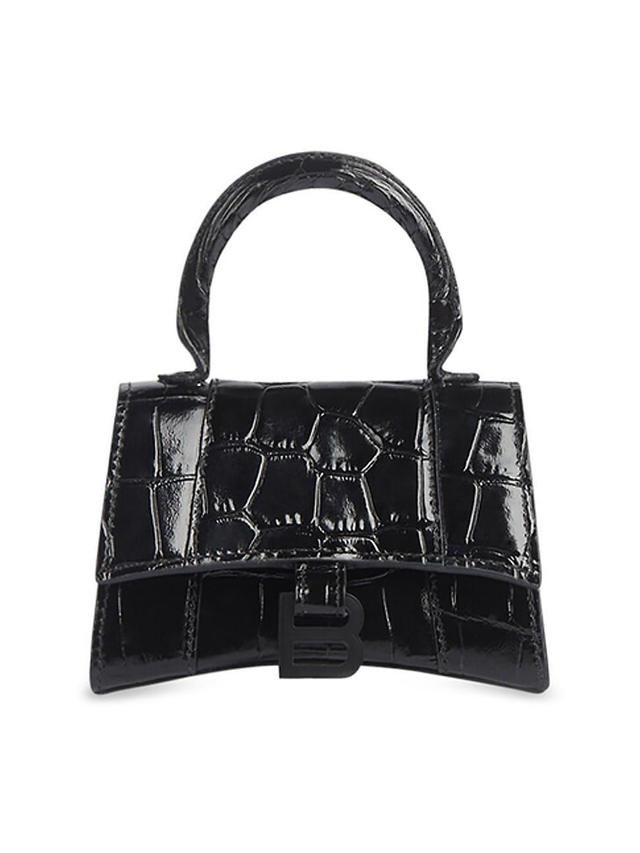 Womens Hourglass Mini Handbag Crocodile Embossed - Black - Black Product Image