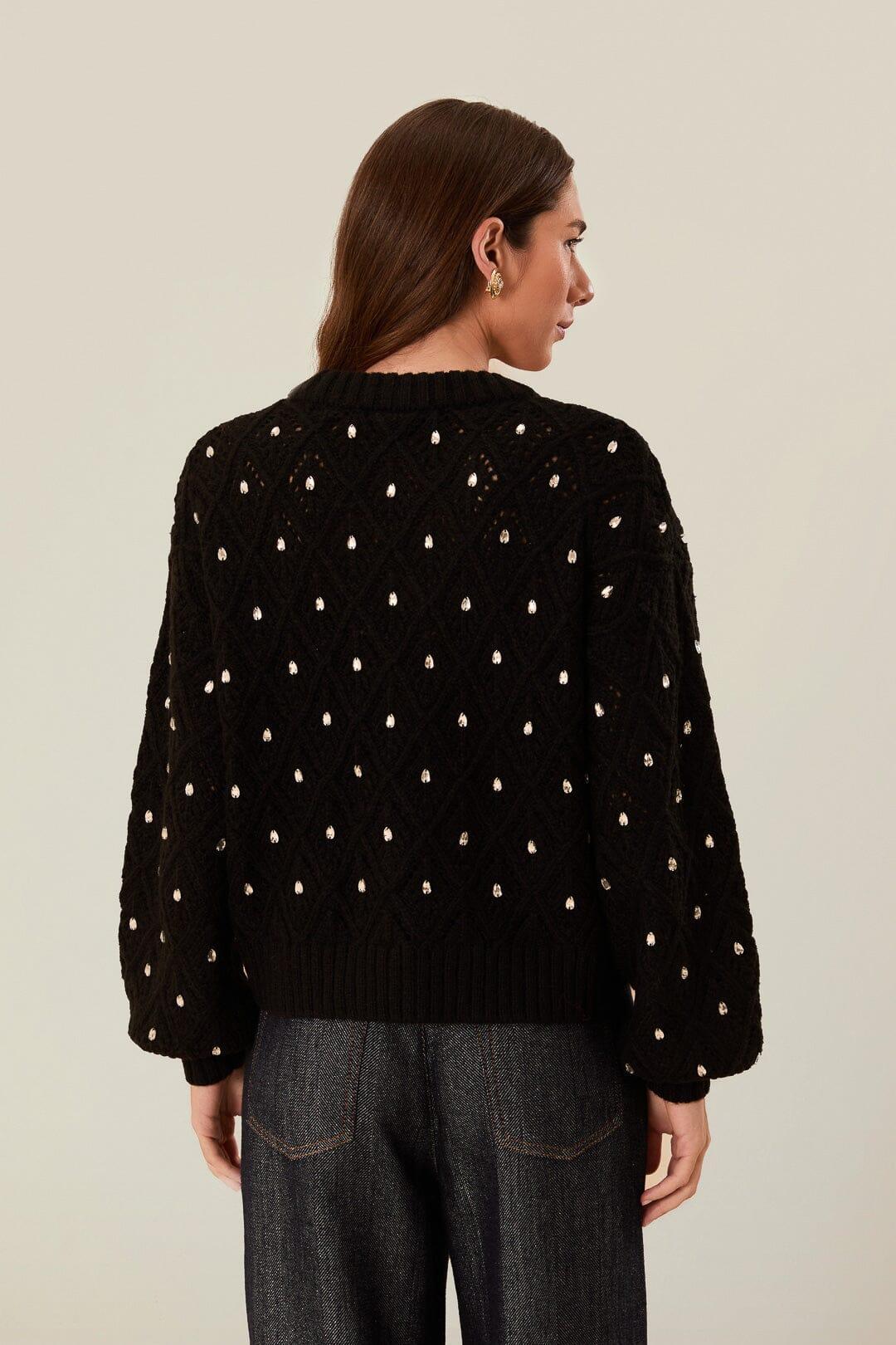 Black Lace Knit Sweater, BLACK / XXS Product Image