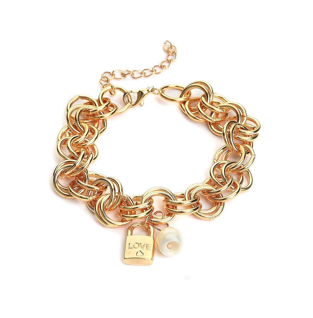 Sohi Womens Gold Love Lock Chain Bracelet Product Image