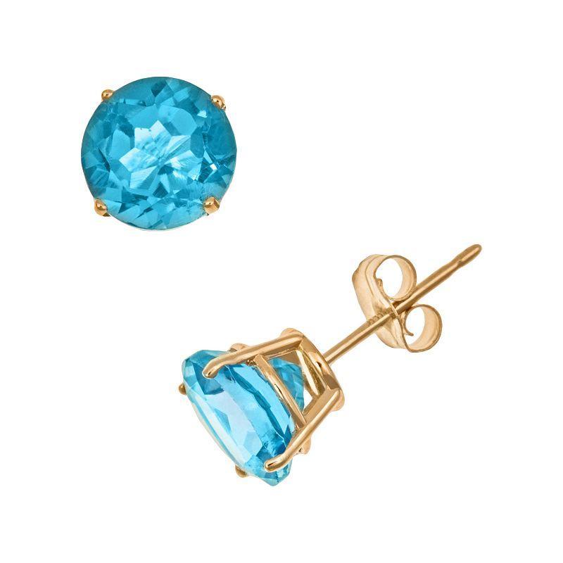 Celebration Gems 14k Gold Swiss Blue Topaz Stud Earrings, Womens Product Image