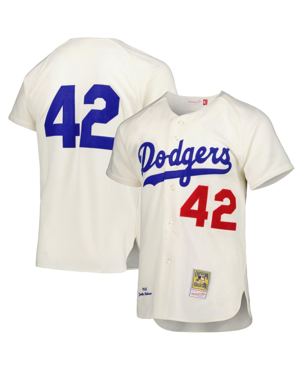 Mens Mitchell & Ness Jackie Robinson Cream Brooklyn Dodgers 1955 Cooperstown Collection Authentic Jersey - Cream Product Image