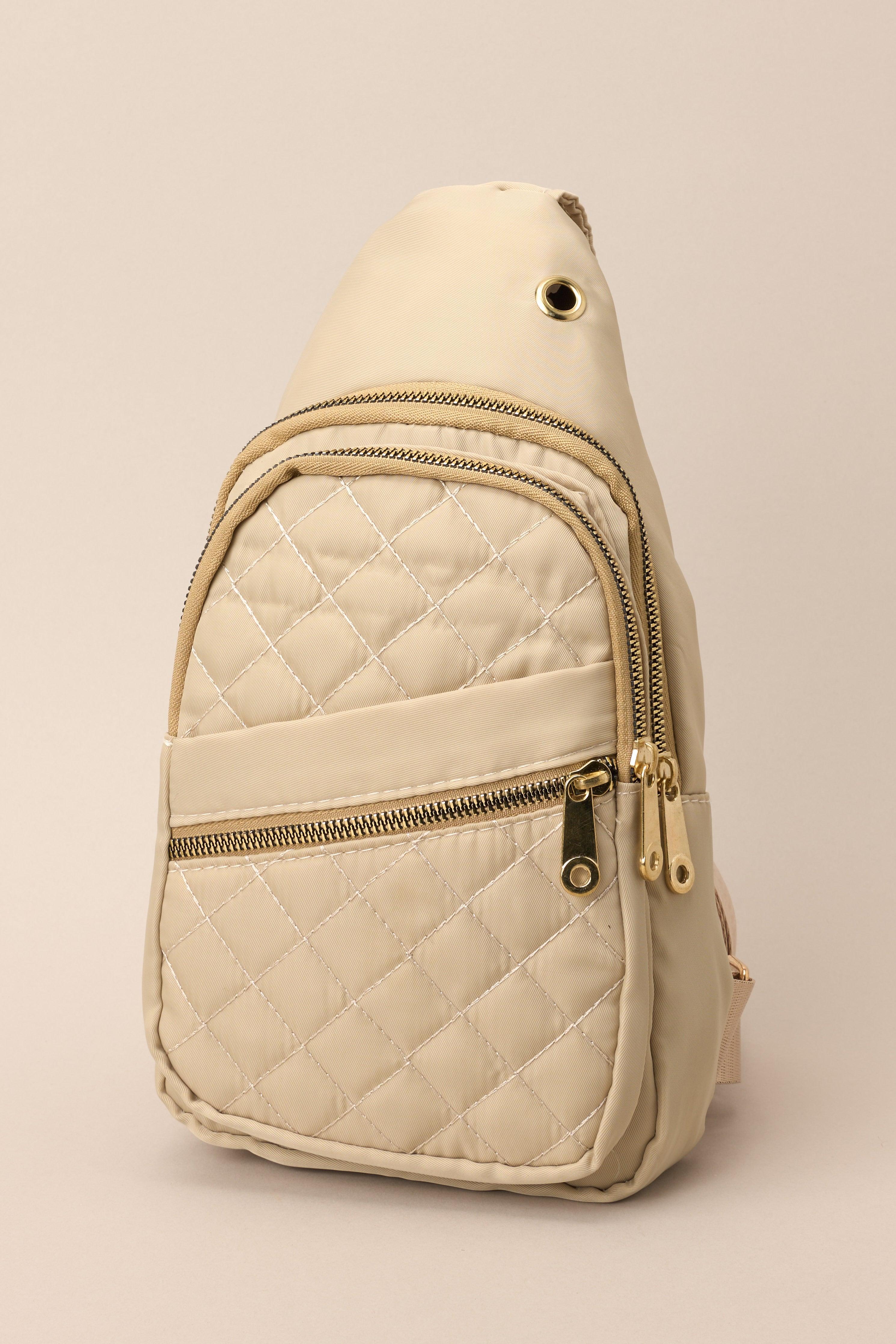 First In Line Beige Quilted Sling Bag Product Image