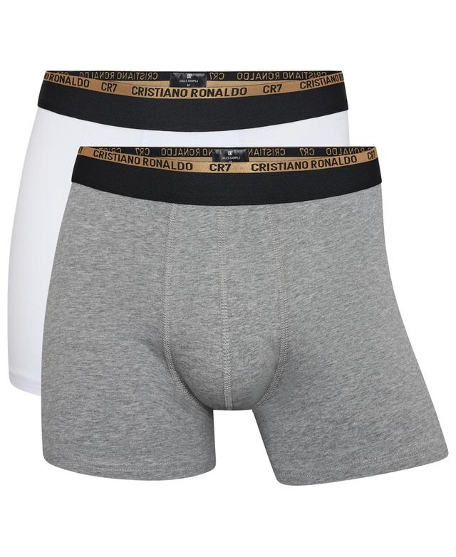 CR7 Mens Cotton Blend Comfort Waistband Trunks, Pack of 2 - Gray, White Product Image