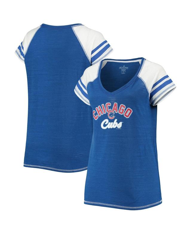 Womens Soft as a Grape Royal Chicago Cubs Curvy Colorblock Tri-Blend Raglan V-Neck T-Shirt Product Image