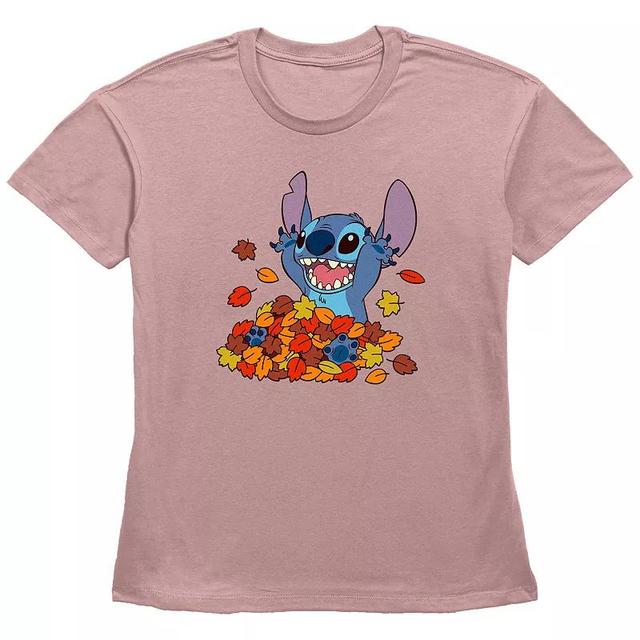 Disneys Lilo & Stitch Juniors Leaf Pile Fun Stitch Graphic Tee, Womens Product Image