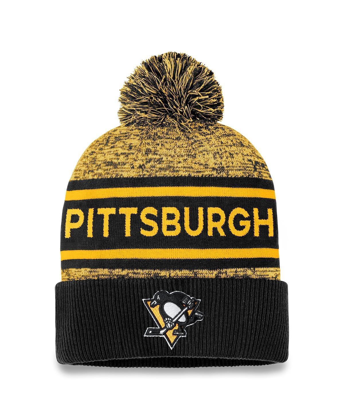 Mens Fanatics Black Pittsburgh Penguins Authentic Pro Cuffed Knit Hat with Pom - Black Product Image